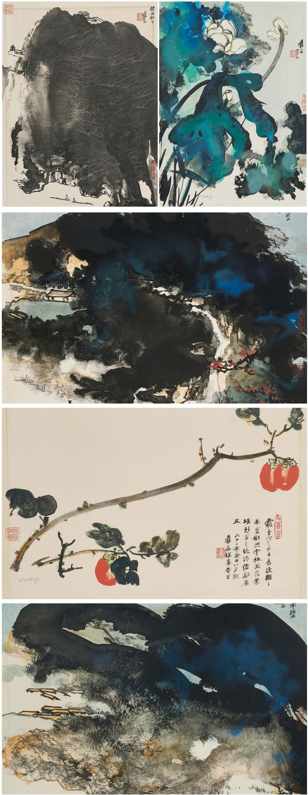 Five Lithographs by Zhang Daqian sold for $9,925. Image courtesy of Bonhams