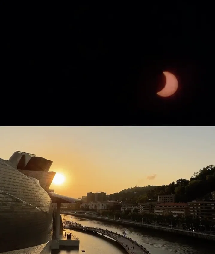 The total solar eclipse on August 12 from the Museo Guggenheim Bilbao. Via Instagram