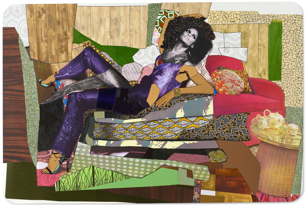 Racquel Reclining Wearing Purple Jumpsuit by Mickalene Thomas sells for $1.83m