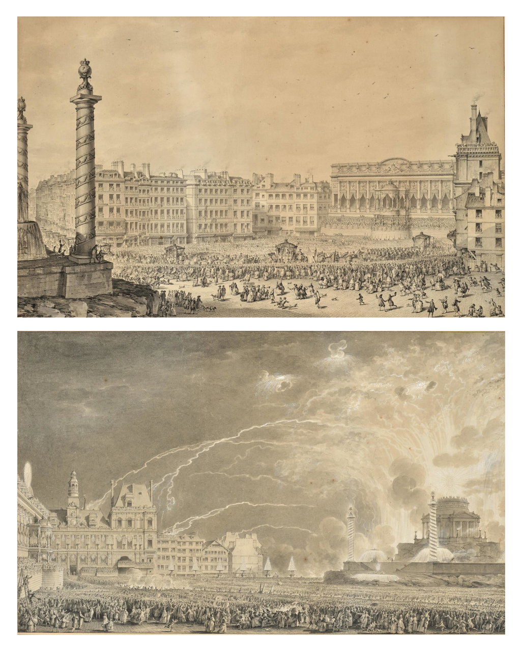 The Arrival of the Queen at the Hôtel de Ville; and The Fireworks Display. Image courtesy of Christie's