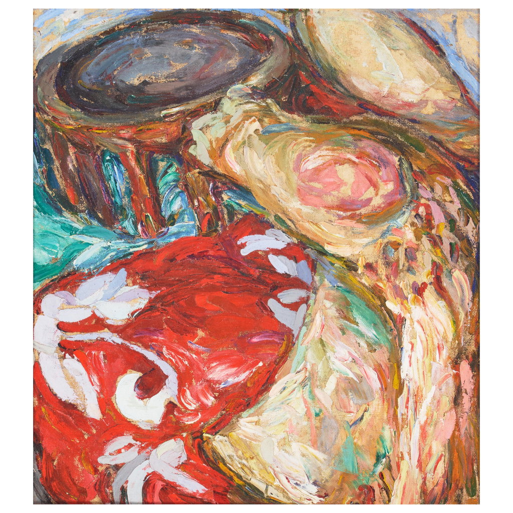 Still Life (Grass Skirt, Pāreu and Kava Bowl) (1928). Sold for $30,700 in 2024. Image courtesy of Bonhams