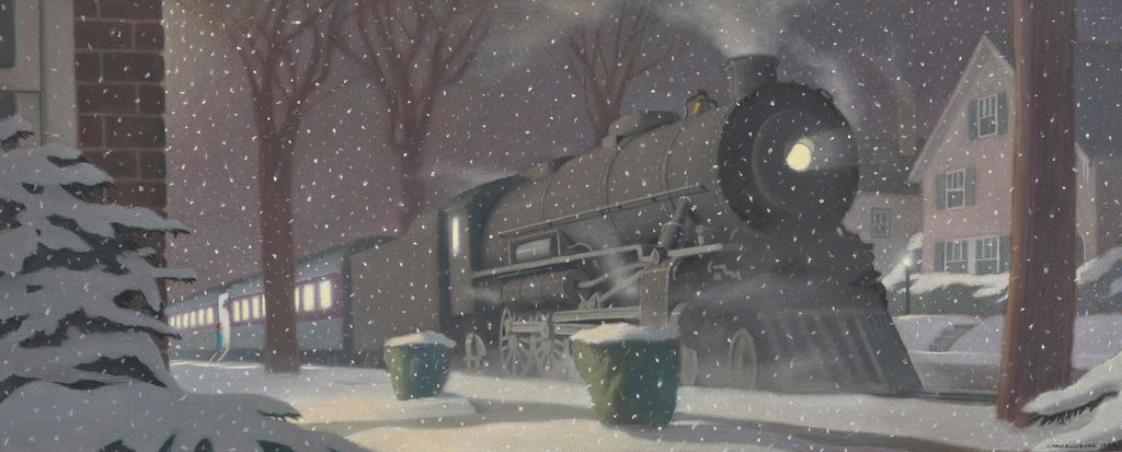 'It was wrapped in an apron of steam.' (Cover Illustration for The Polar Express). Image courtesy of Christie's