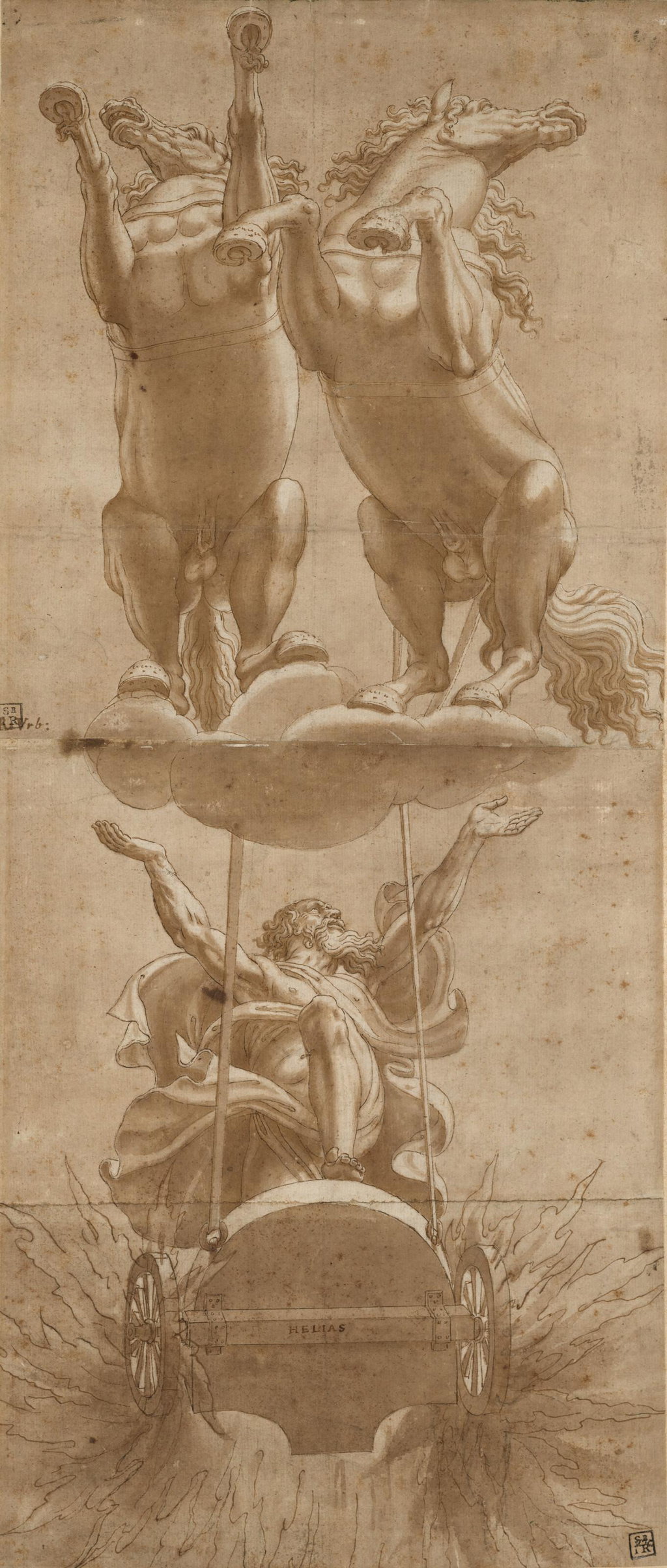 Ceiling design: God on a chariot drawn by two horses by Attributed to Antonio Campi sold for $19,100 (1009% above estimate). Image courtesy of Christie's