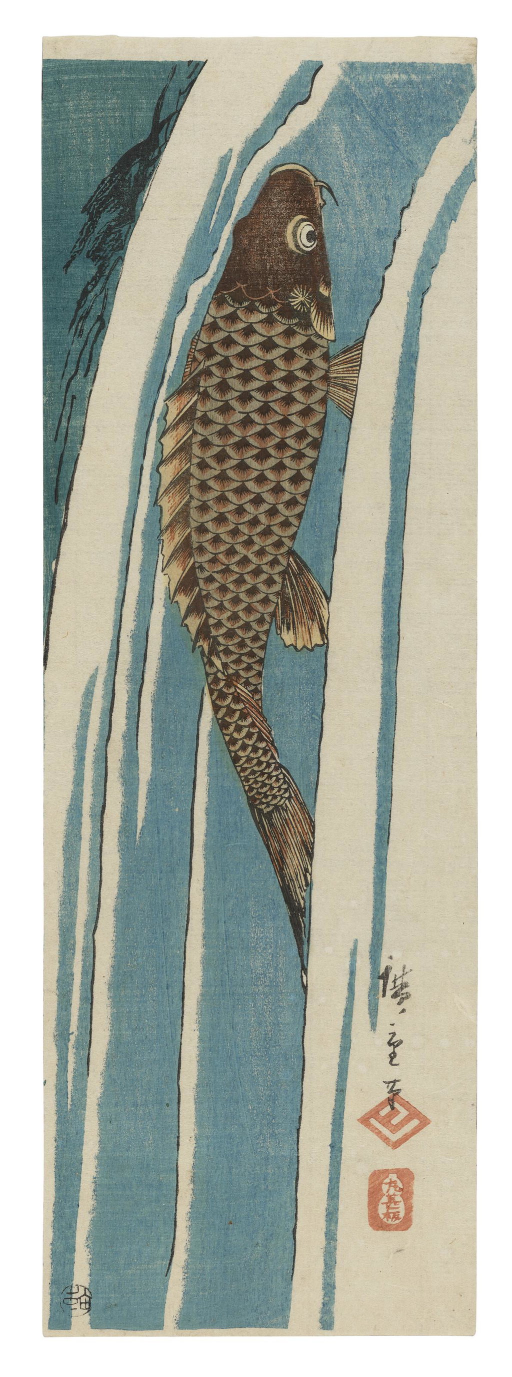 Carp Ascending a Waterfall by Utagawa Hiroshige I sold for $44,800 (2140% above estimate). Image courtesy of Christie's