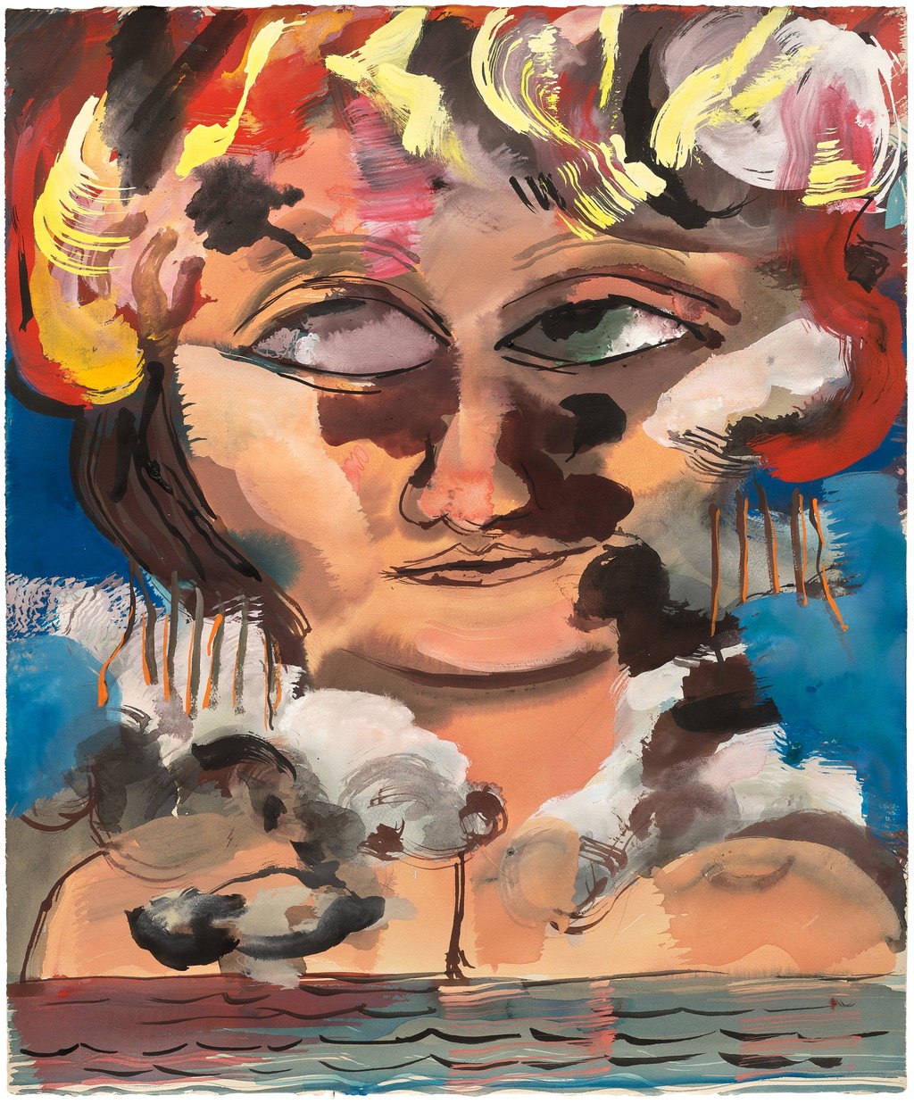 Hair on Fire by Dana Schutz sold for $61,900. Image courtesy of Phillips