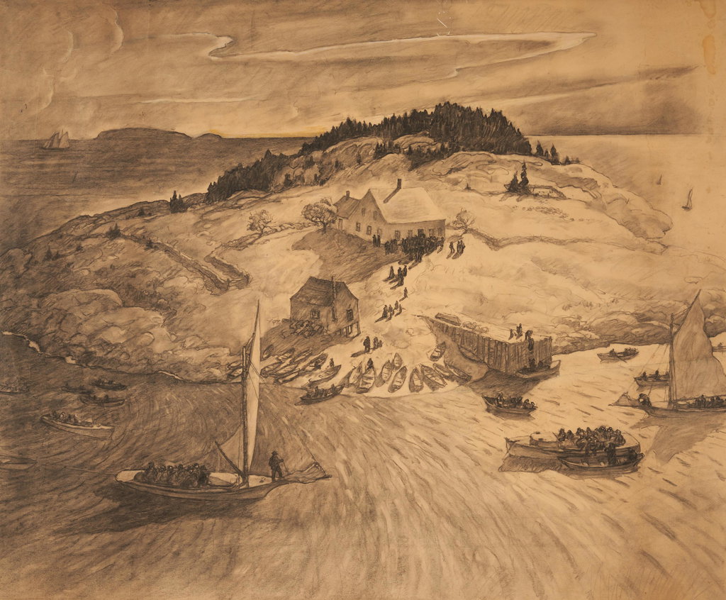 Island Funeral, composition drawing by Newell Convers Wyeth sold for $508,500.
Image courtesy of Bonhams