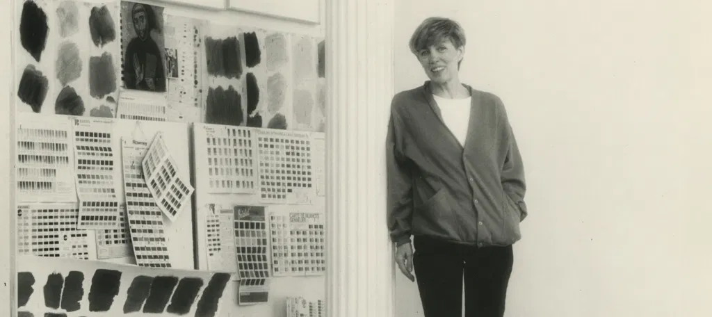 Dorothea Rockburne in her studio, photographed by Jeannette Montgomery, via Interview Magazine
