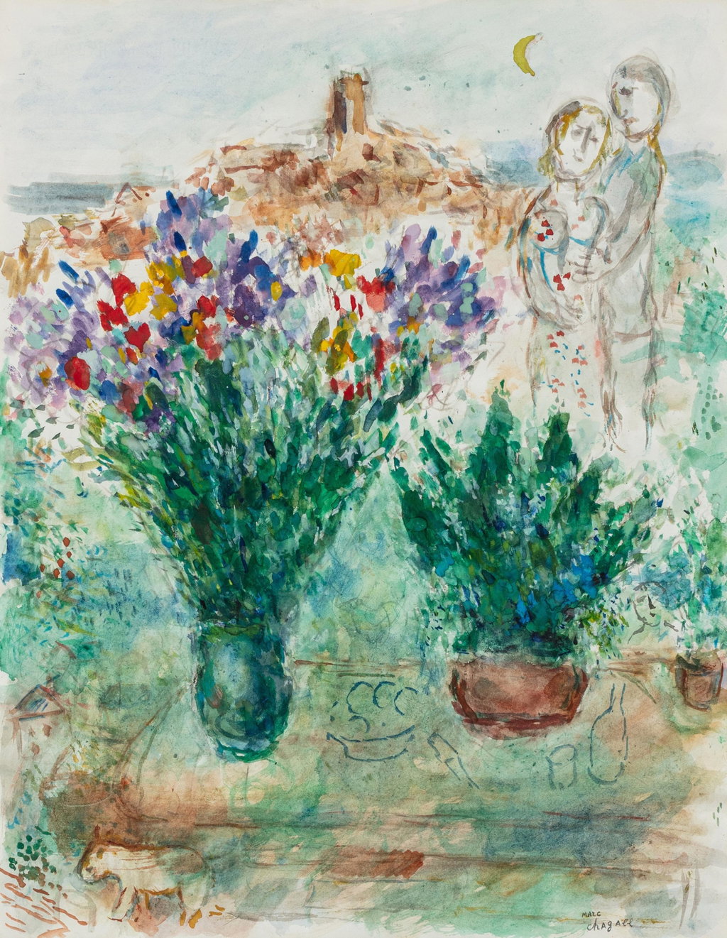 Iris et muguet by Marc Chagall sold for $321,900. Image courtesy of Sotheby's