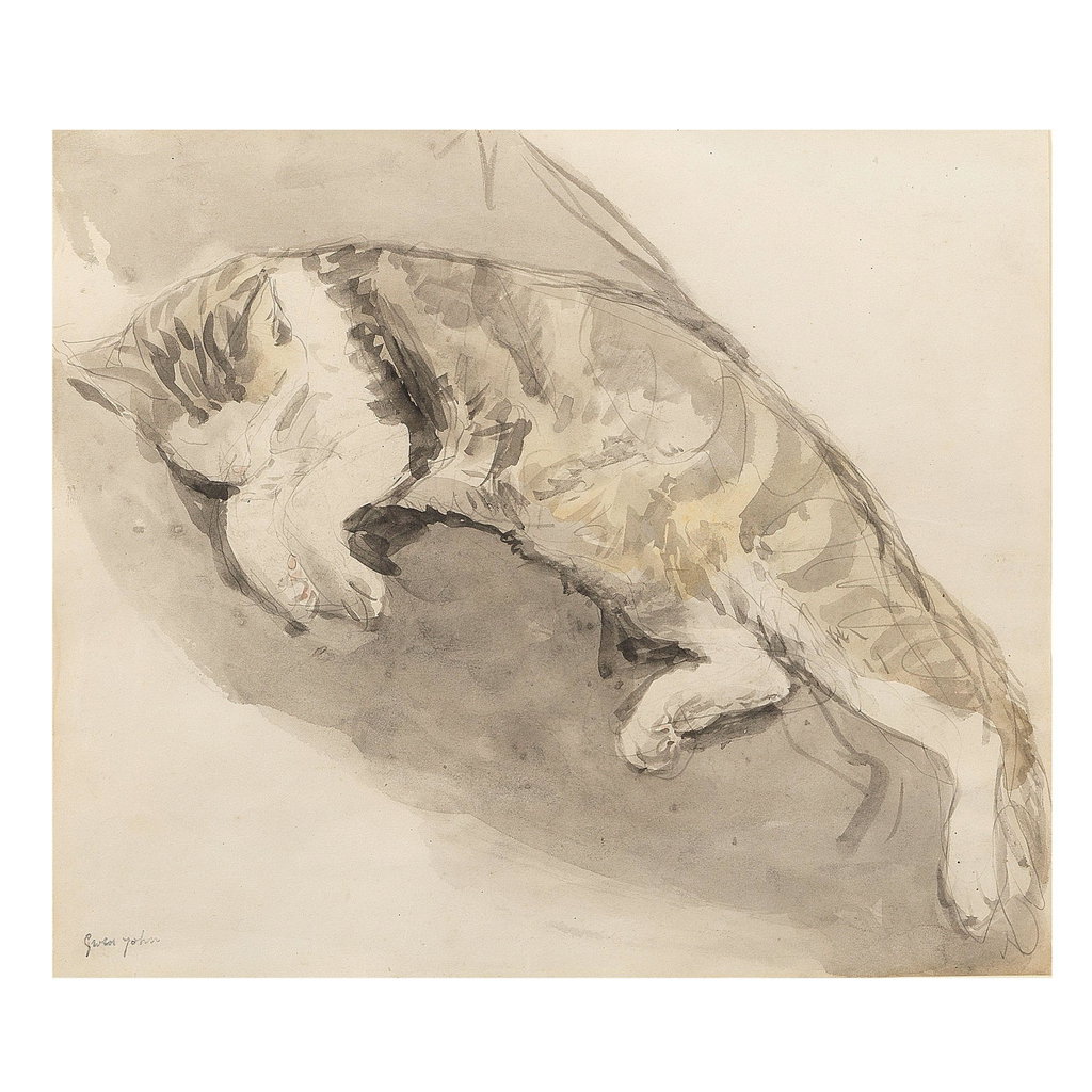 Napping Tortoiseshell Cat by Gwen John sold for $25,600. Image courtesy of Bonhams