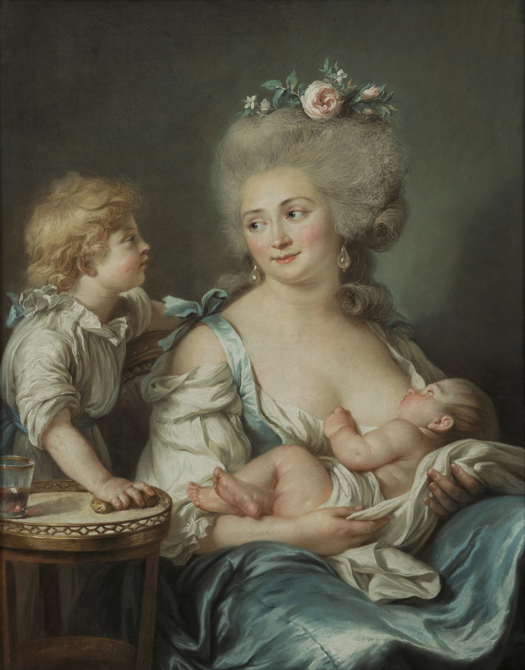Madame Charles Mitoire, ne ́e Christine-Genevie've Bron (1760-1842), avec ses enfants, allaitant l'un d'eux (1883). Sold for $773,000 in 2021. Image courtesy of Christie's