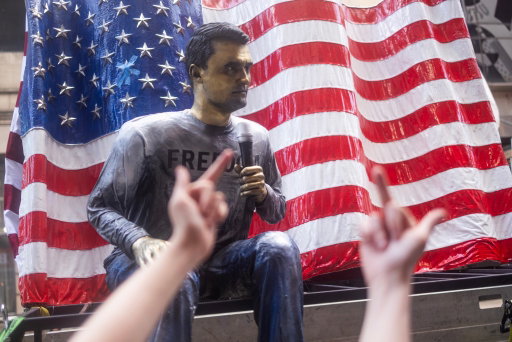 Tensions Ran High as Charlie Kirk Memorial Sculpture Was Unveiled in Times Square