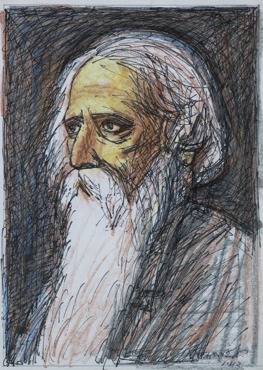 Untitled (Rabindranath Tagore) by Ganesh Pyne sold for $44,500 (1011% above estimate). Image courtesy of Christie's