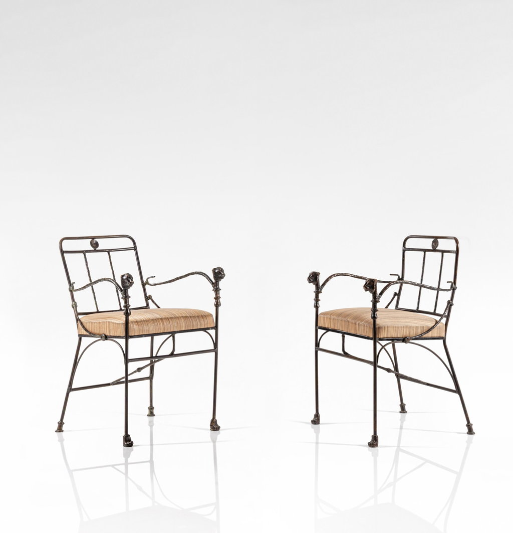 Pair of Têtes de Lionnes, second version armchairs, special commission (1975) by Diego Giacometti estimated at $579,900 (low) to $811,800 (high). Image courtesy of Sotheby's