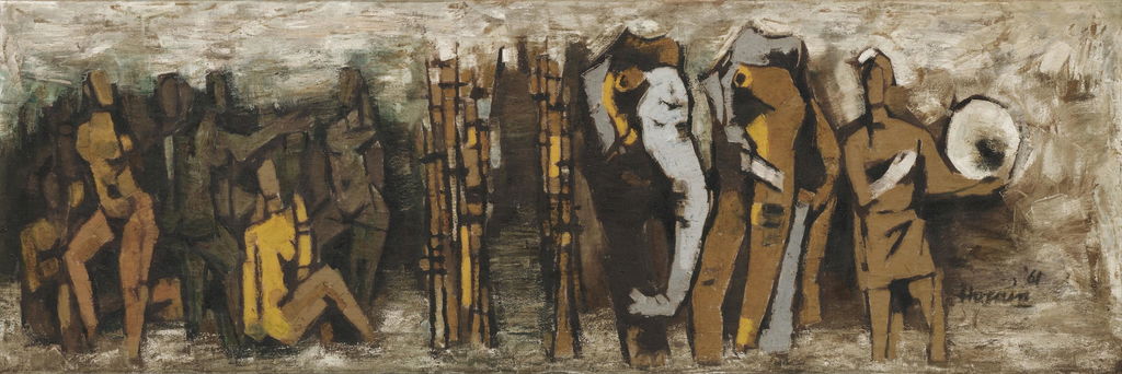 Seve[n] Shades [...] Bamboos by M.F. Husain estimated at $450,000 (low) to $650,000 (high). Image courtesy of Sotheby's