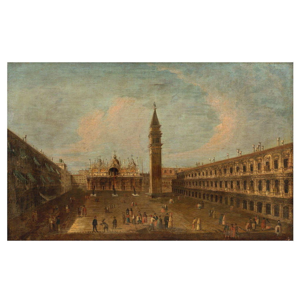 The Piazza San Marco, Venice by Style of Luca Carlevaris sold for $15,300. Image courtesy of Bonhams