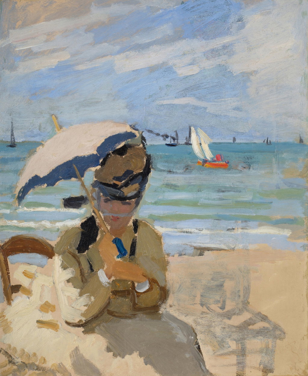 Camille assise sur la plage à Trouville. Image courtesy of Sotheby's