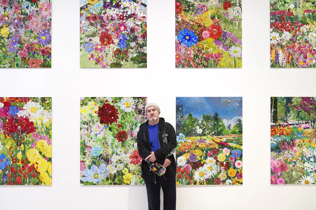 Damien Hirst in front of the series 'The Secrets', Damien Hirst, 2024