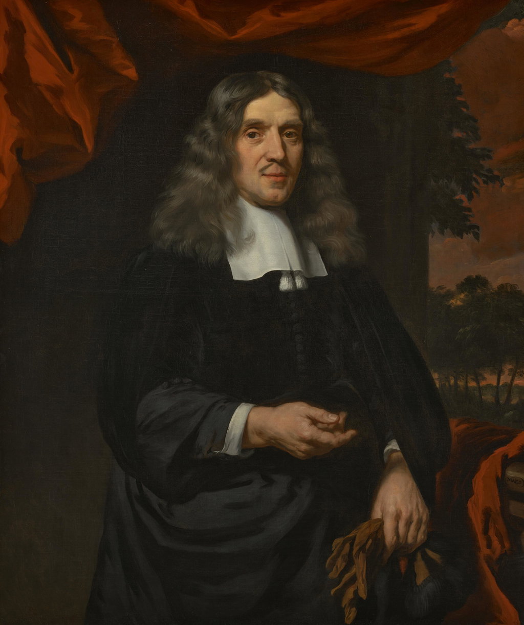 Portrait of Wigbold Slicher (1627-1718), three-quarter-length, leaning on a window sill, a landscape beyond. Image courtesy of Christie's