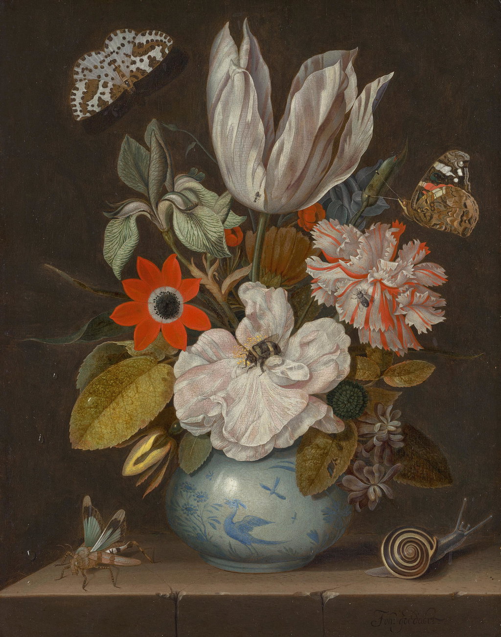 Flowers in a Chinese porcelain vase, with butterflies and other insects. Image courtesy of Christie's