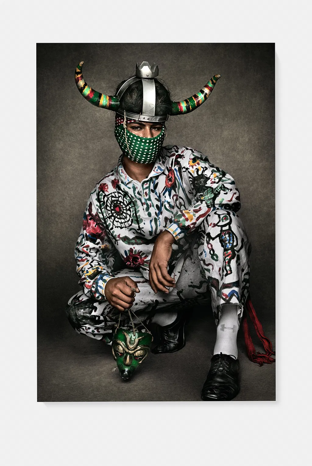 A Man in costume as El Diablo Blanco de Rabinal<br>A White Devil from the dance of Moros y Cristianos<br>Antigua Guatemala 2023 image #1 main image