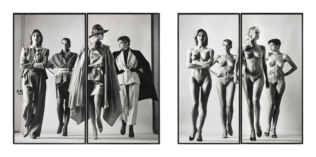 Sie Kommen, Paris (Dressed and Naked) by Helmut Newton estimated at $1.2m (low) to $1.8m (high). Image courtesy of Sotheby's