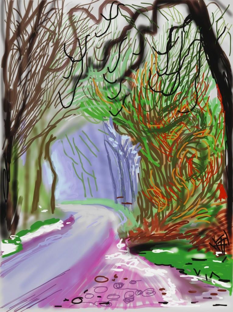 The Arrival of Spring in Woldgate, East Yorkshire in 2011 (twenty eleven) - 1 January 2011 by David Hockney sold for $444,500. Image courtesy of Christie's