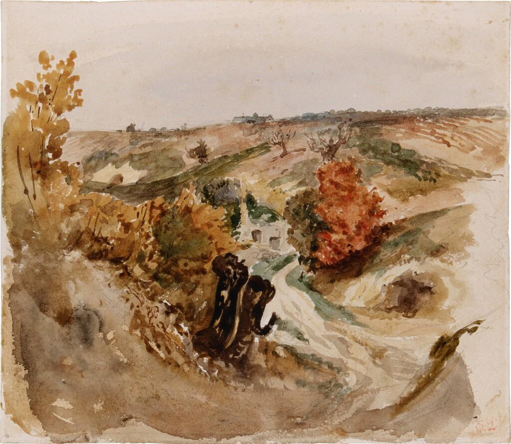 Vineyards by a track and a farmhouse on a hill. Image courtesy of Sotheby's