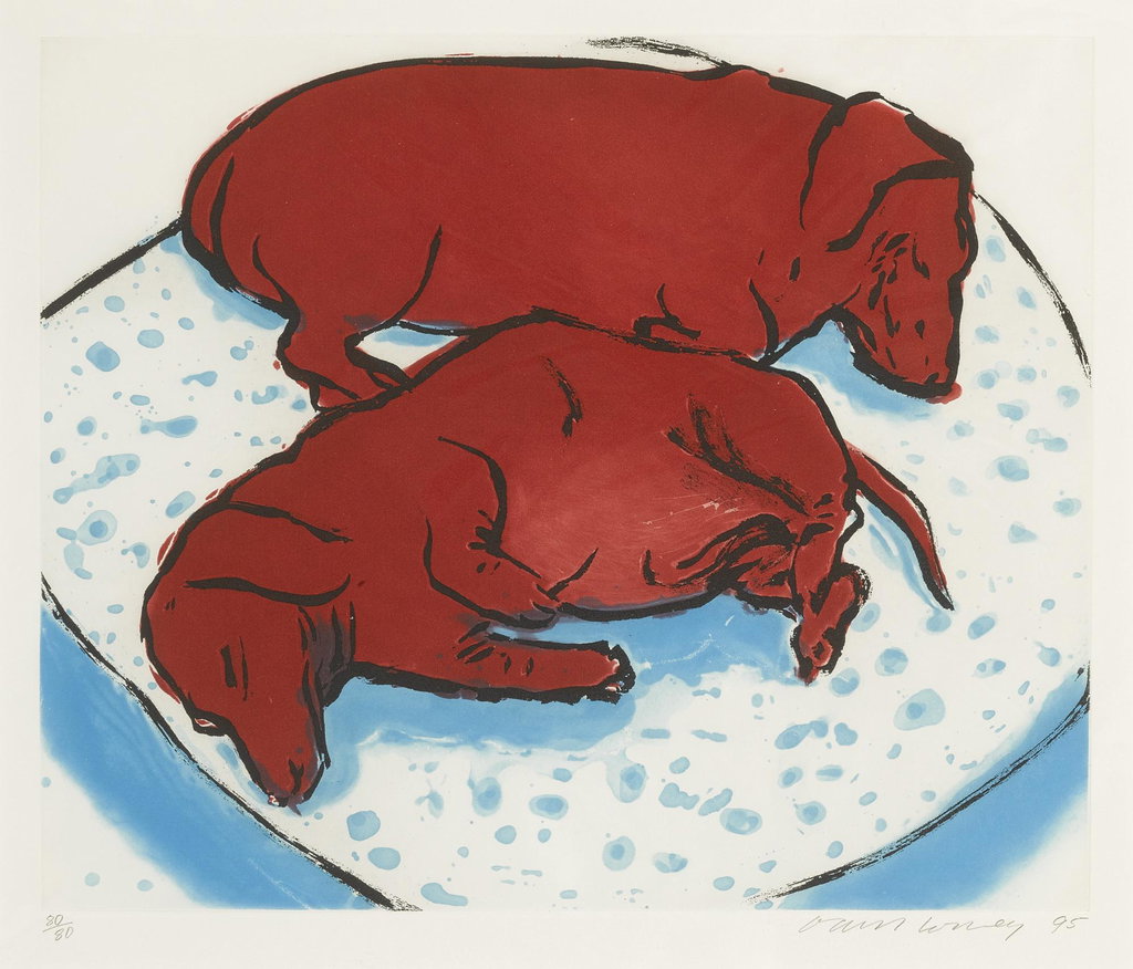 Horizontal Dogs by David Hockney sold for $71,000. Image courtesy of Bonhams
