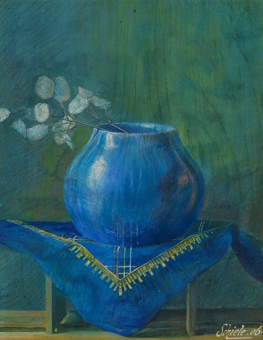 Stillleben eines Silberblattes in Blauer Vase (Still Life of a Moneyplant Branch in Blue Vase) by Egon Schiele sold for $101,600.
Image courtesy of Sotheby's