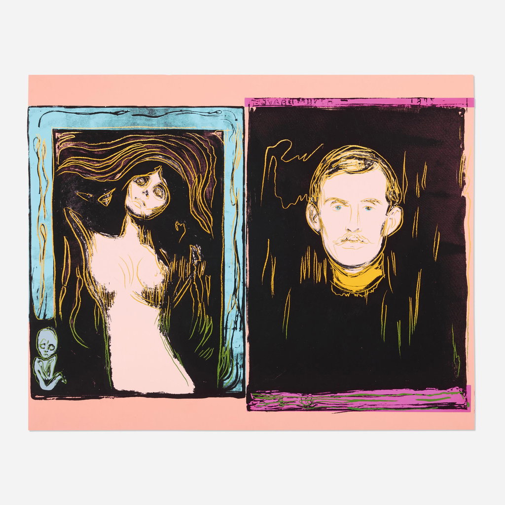 Madonna and Self-portrait with Skeleton's Arm (After Munch) by Andy Warhol sold for $102,400. Image courtesy of Rago