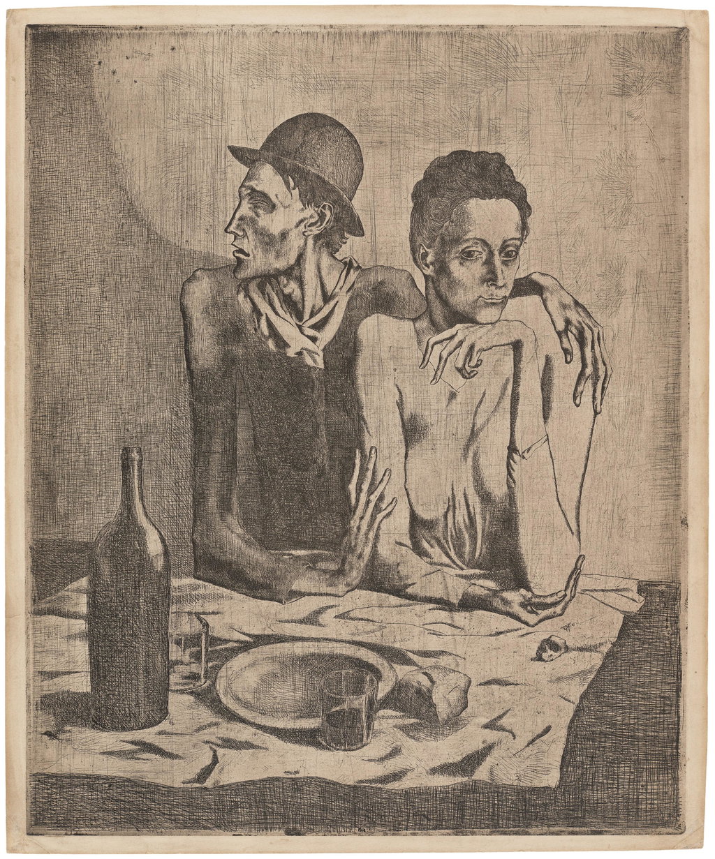 Le repas frugal (The Frugal Meal), plate 1 from La Suite des Saltimbanques by Pablo Picasso sold for $141,900. Image courtesy of Phillips