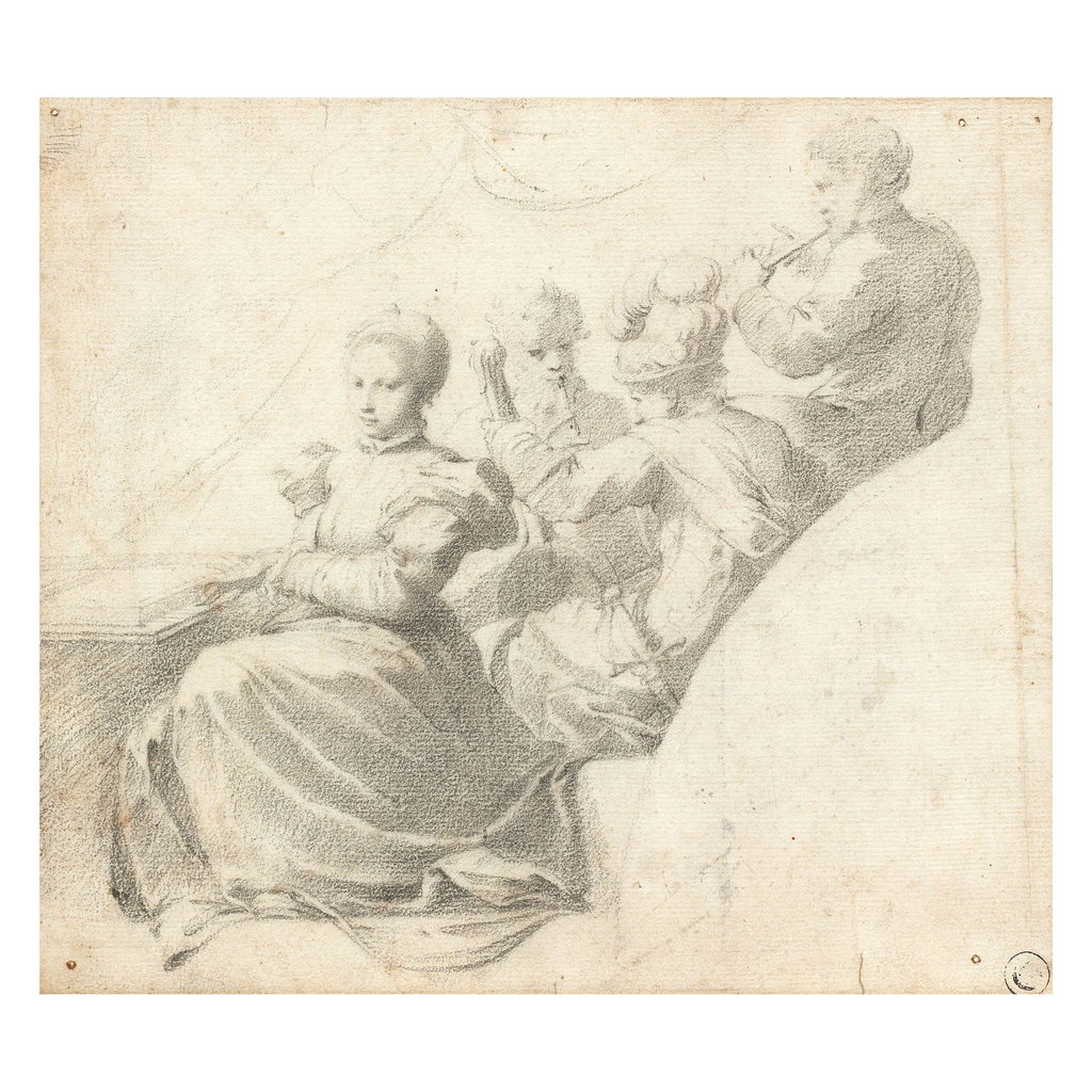 A group of musicians, design for a spandrel by After Niccolo dell' Abbate sold for $4,827. Image courtesy of Bonhams