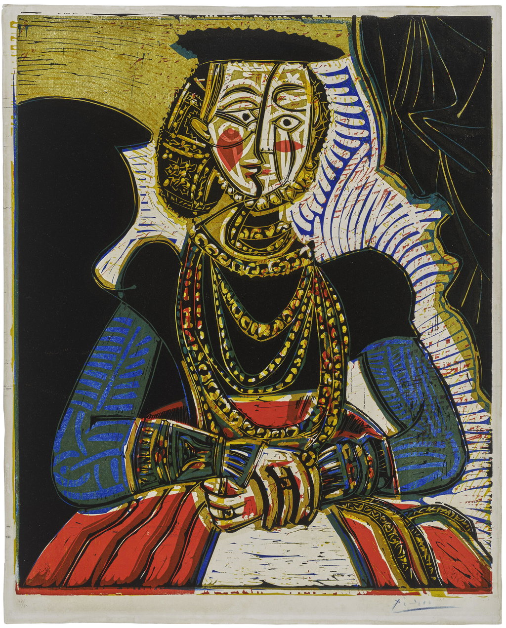 Buste de femme d'après Cranach le Jeune by Pablo Picasso estimated at $250,000 (low) to $350,000 (high). Image courtesy of Christie's