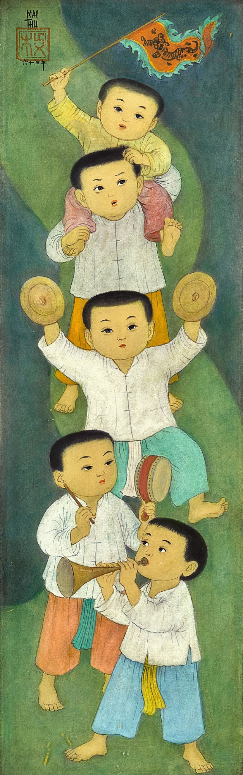 Procession by Mai Trung Thu sold for $392,400. Image courtesy of Sotheby's