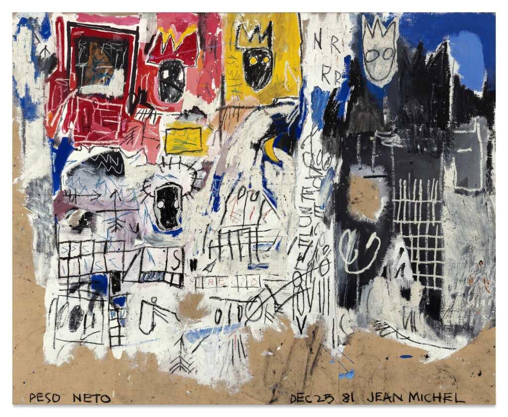 Crowns (Peso Neto) by Jean-Michel Basquiat sold for $48.34m.
Image courtesy of Sotheby's