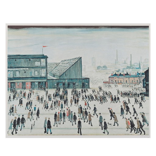 LARGE FRAMED PRINT TITLED NORTHERN RIVER SCENE BY L S LOWRY