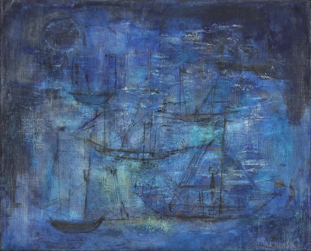 Bateaux sur fond bleu by Zao Wou-ki sold for $6.72m. Image courtesy of Sotheby's