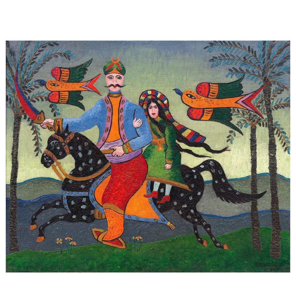 The Flight to Medina (Transcript from Islamic) by Sir Cedric Morris sold for $109,900 (920% above estimate). Image courtesy of Bonhams