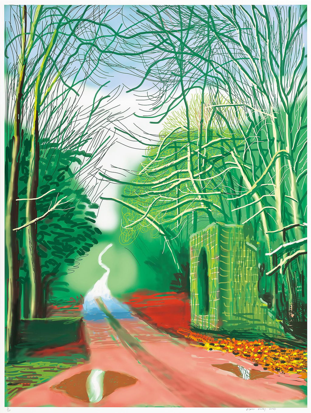 The Arrival of Spring in Woldgate, East Yorkshire in 2011 (twenty eleven) - 19 February, 2011 by David Hockney sold for $1.02m.
Image courtesy of Sotheby's